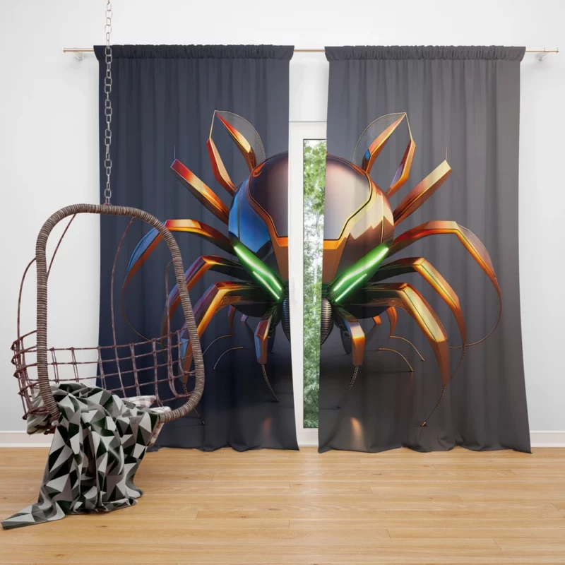 Futuristic Spider Artwork Window Curtain