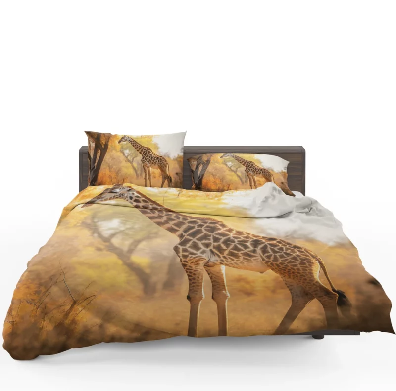 Giraffe Among Falling Leaves Bedding Set 1