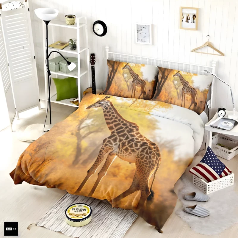 Giraffe Among Falling Leaves Bedding Set