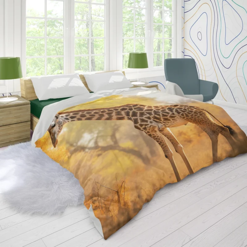 Giraffe Among Falling Leaves Duvet Cover