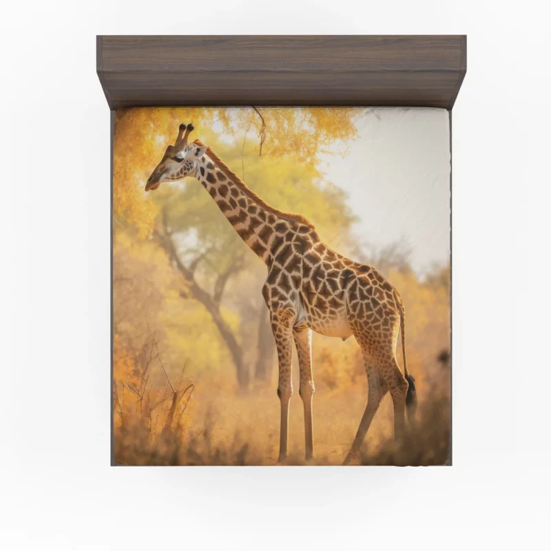 Giraffe Among Falling Leaves Fitted Sheet