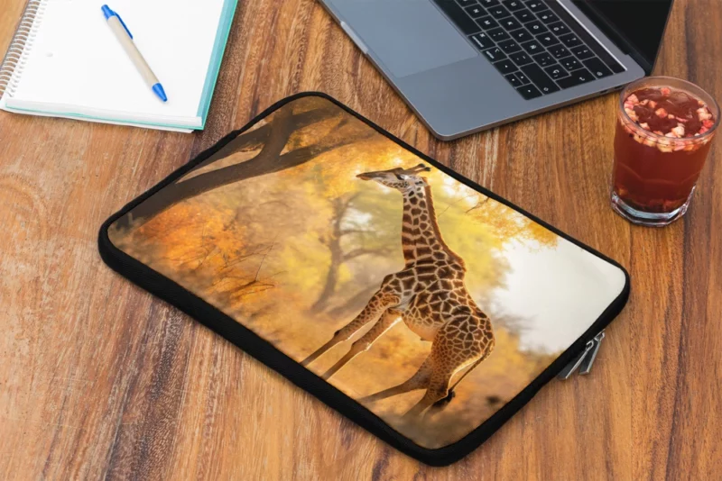 Giraffe Among Falling Leaves Laptop Sleeve 2