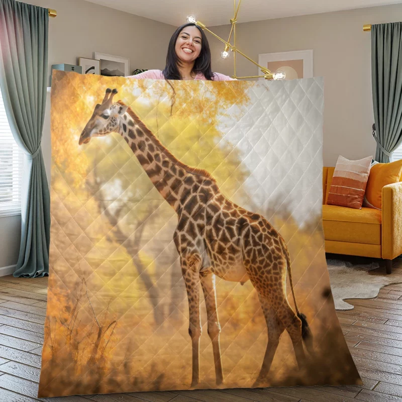 Giraffe Among Falling Leaves Quilt Blanket