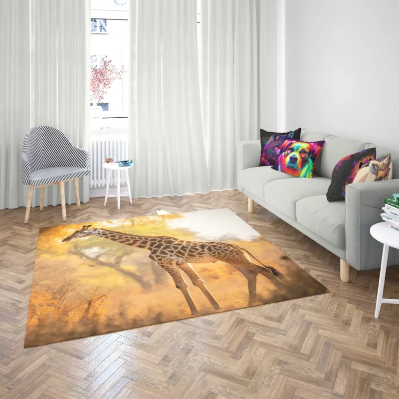 Giraffe Among Falling Leaves Rug 2