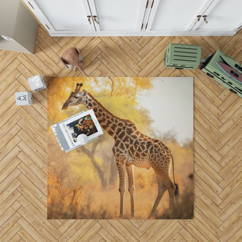 Giraffe Among Falling Leaves Rug