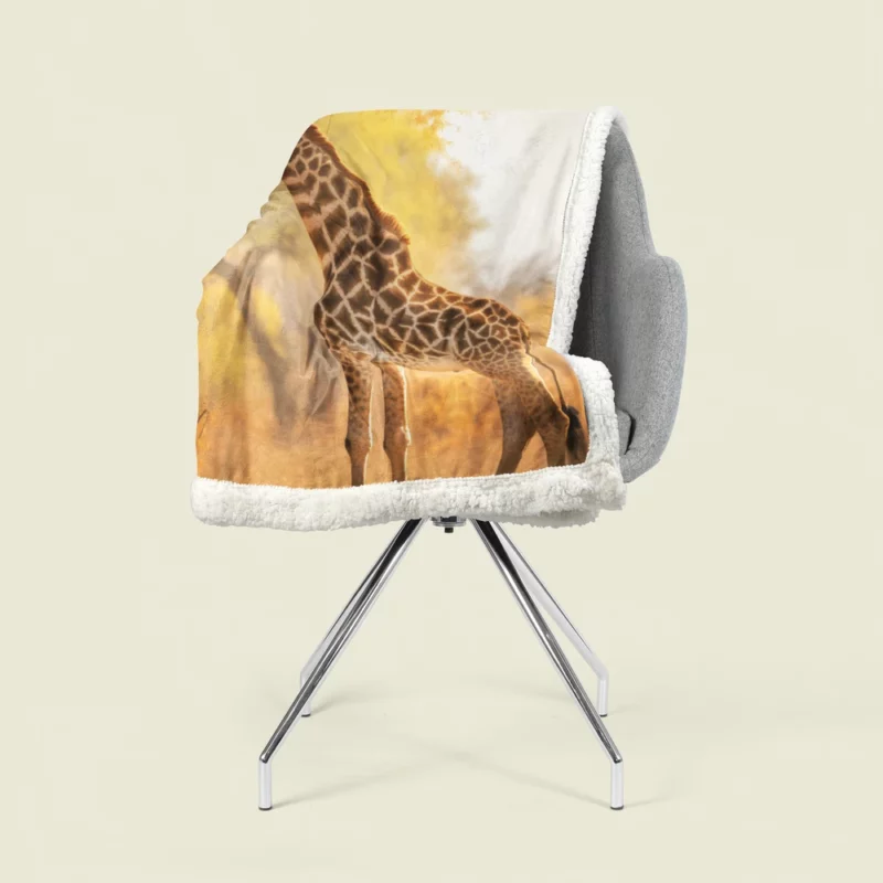 Giraffe Among Falling Leaves Sherpa Fleece Blanket 1