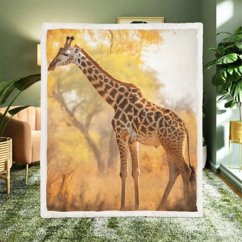 Giraffe Among Falling Leaves Sherpa Fleece Blanket