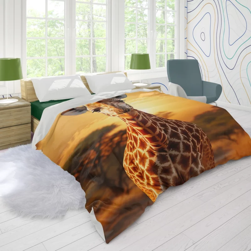 Giraffe Forages in Africs Duvet Cover