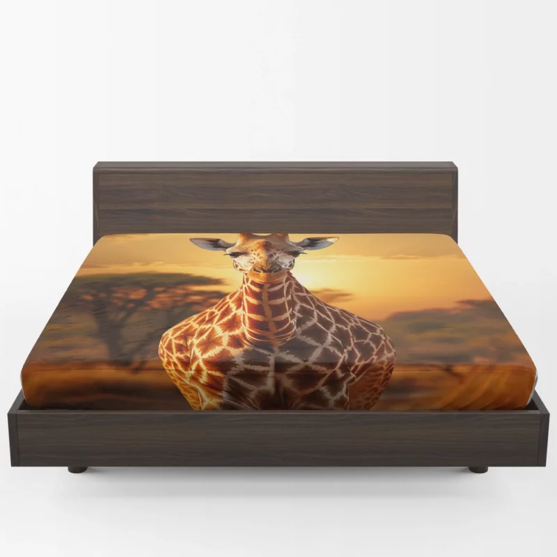 Giraffe Forages in Africs Fitted Sheet 1