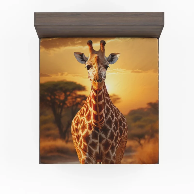 Giraffe Forages in Africs Fitted Sheet