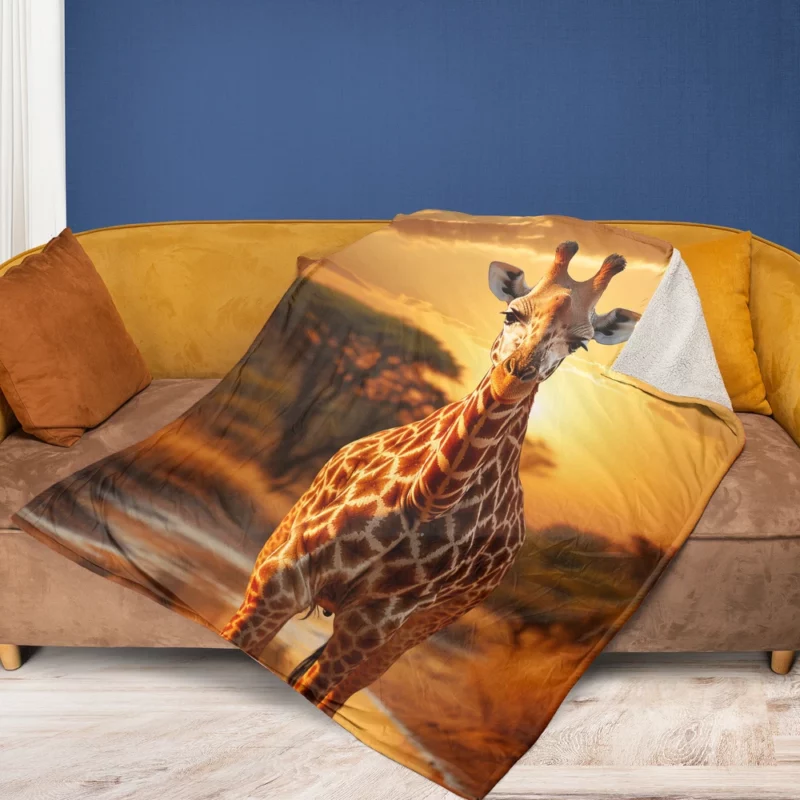 Giraffe Forages in Africs Fleece Blanket 1