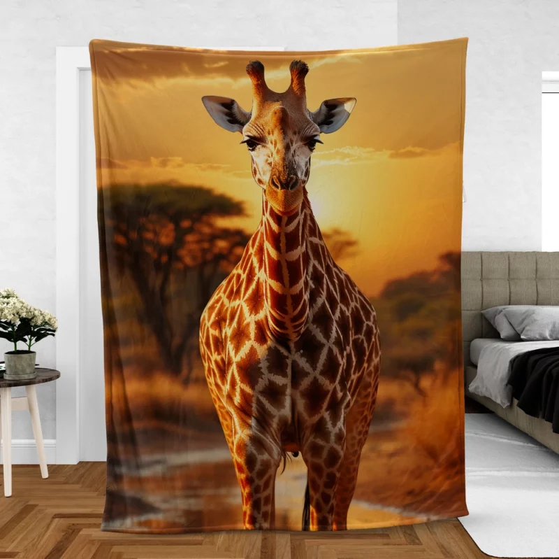 Giraffe Forages in Africs Fleece Blanket