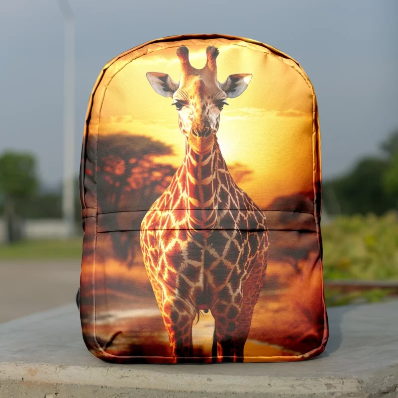 Giraffe Forages in Africs Minimalist Backpack