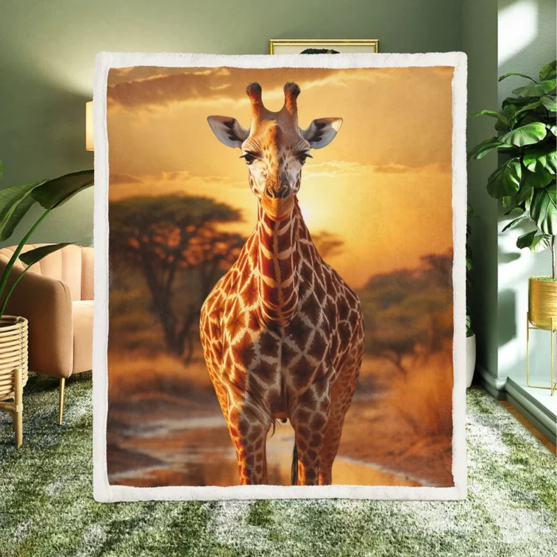 Giraffe Forages in Africs Sherpa Fleece Blanket