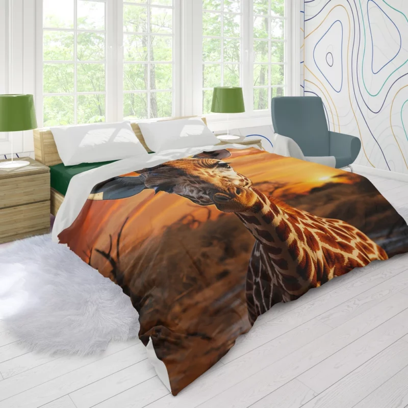 Giraffe Foraging in Africa Duvet Cover