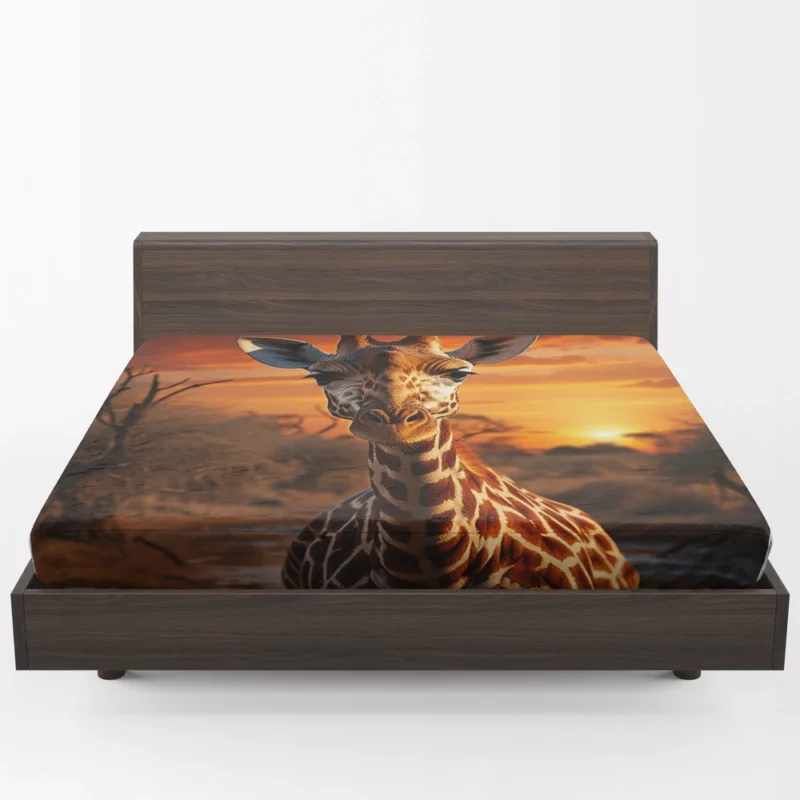 Giraffe Foraging in Africa Fitted Sheet 1