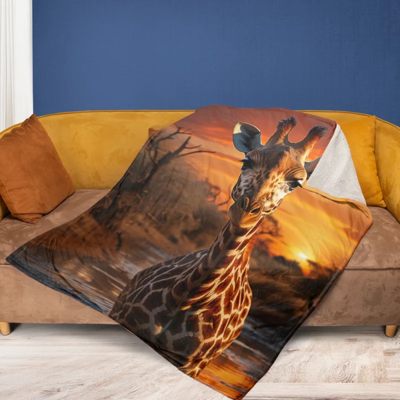 Giraffe Foraging in Africa Fleece Blanket 1