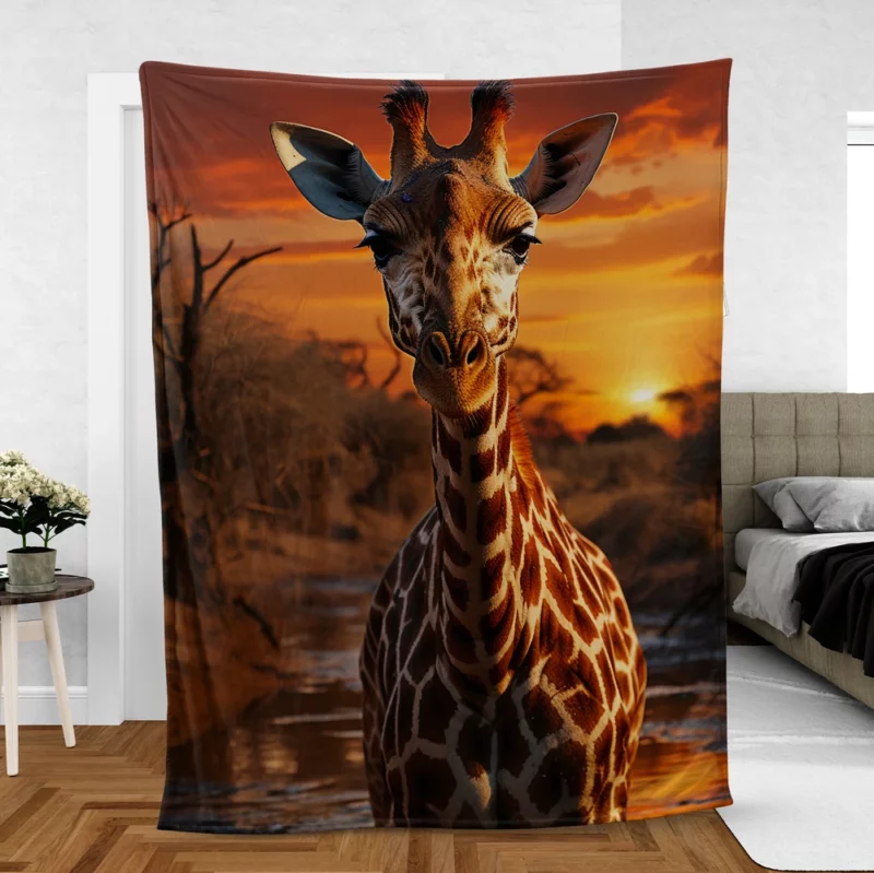 Giraffe Foraging in Africa Fleece Blanket