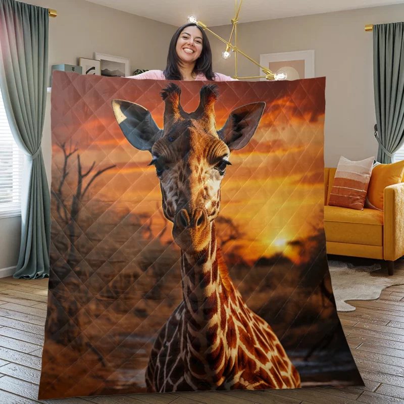 Giraffe Foraging in Africa Quilt Blanket