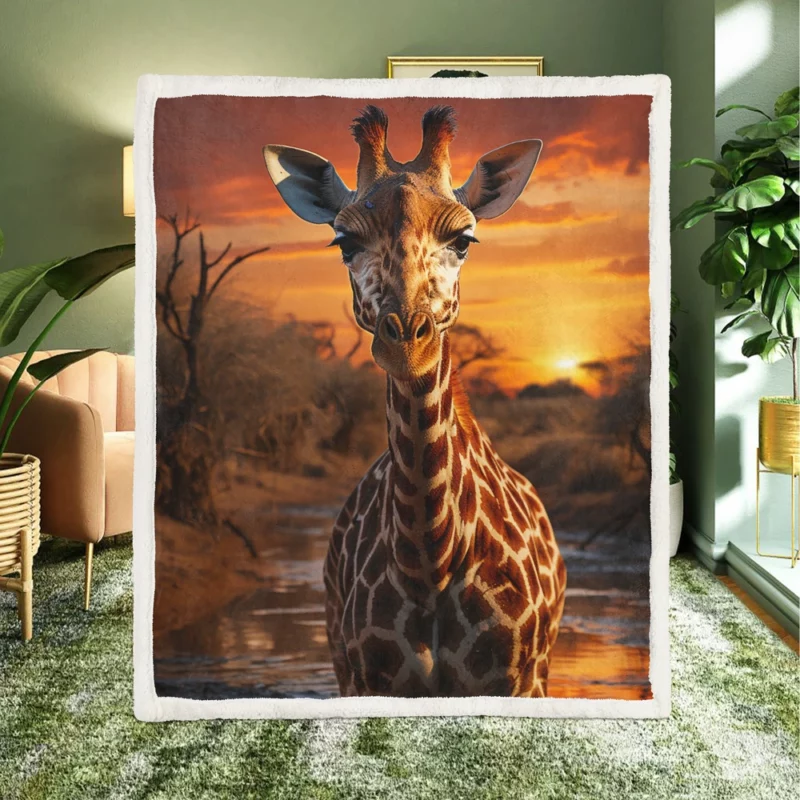 Giraffe Foraging in Africa Sherpa Fleece Blanket