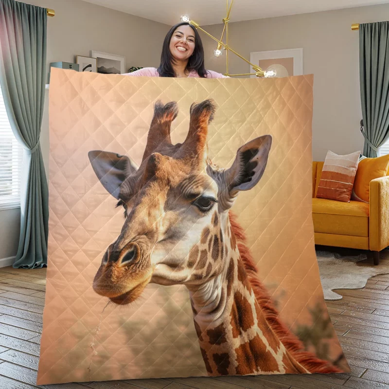 Giraffe Head Portrait Quilt Blanket