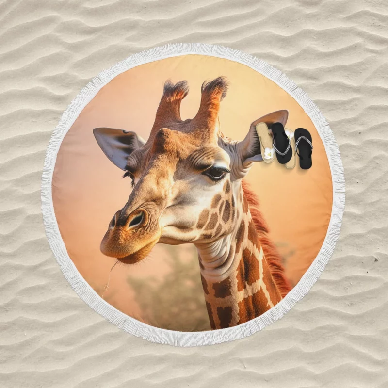 Giraffe Head Portrait Round Beach Towel