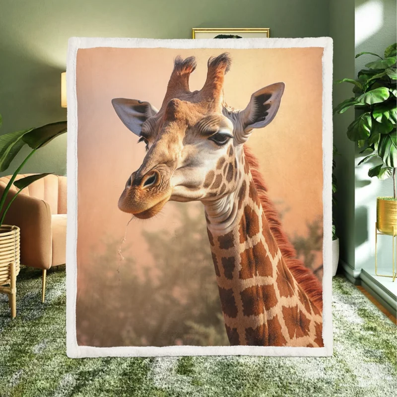 Giraffe Head Portrait Sherpa Fleece Blanket