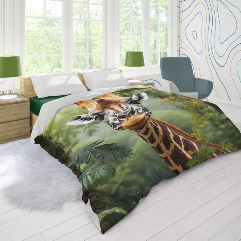 Giraffe Peering Through Trees Duvet Cover