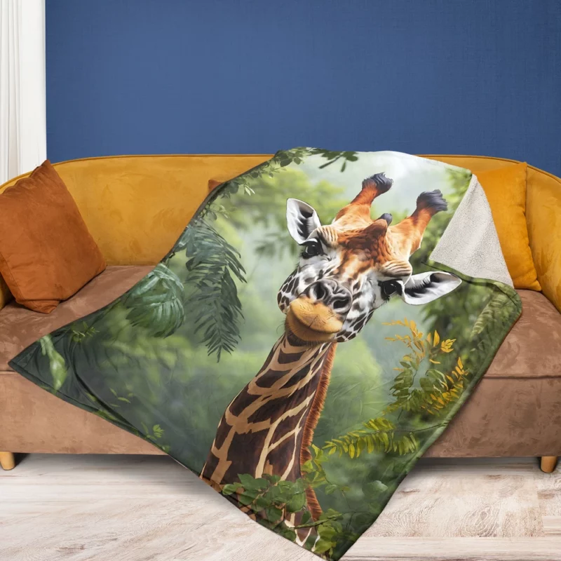 Giraffe Peering Through Trees Fleece Blanket 1