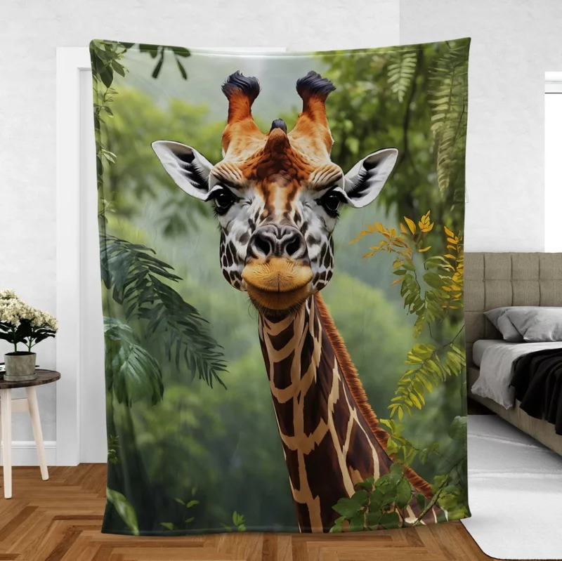 Giraffe Peering Through Trees Fleece Blanket