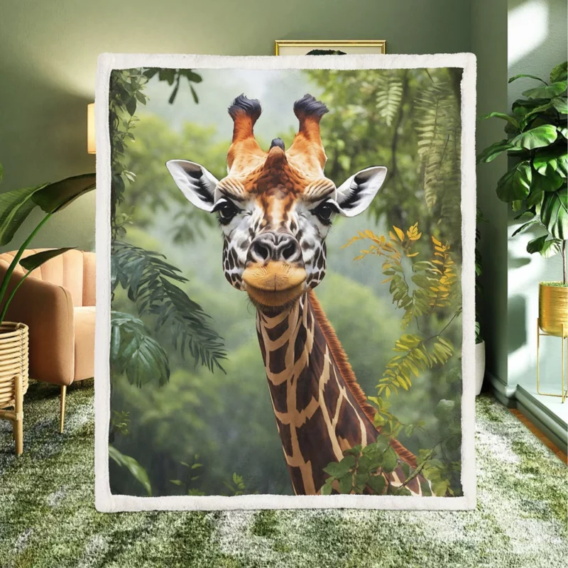 Giraffe Peering Through Trees Sherpa Fleece Blanket