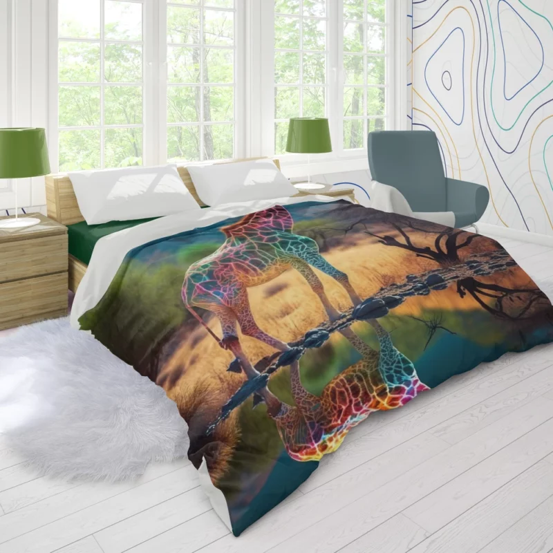 Giraffe Pond Reflection Duvet Cover