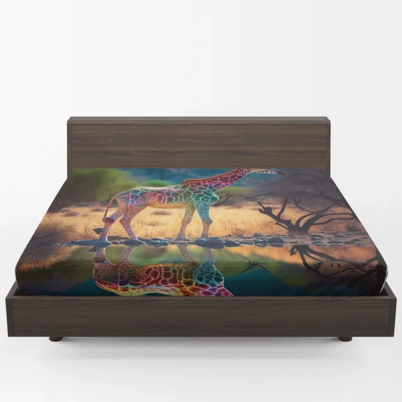 Giraffe Pond Reflection Fitted Sheet 1