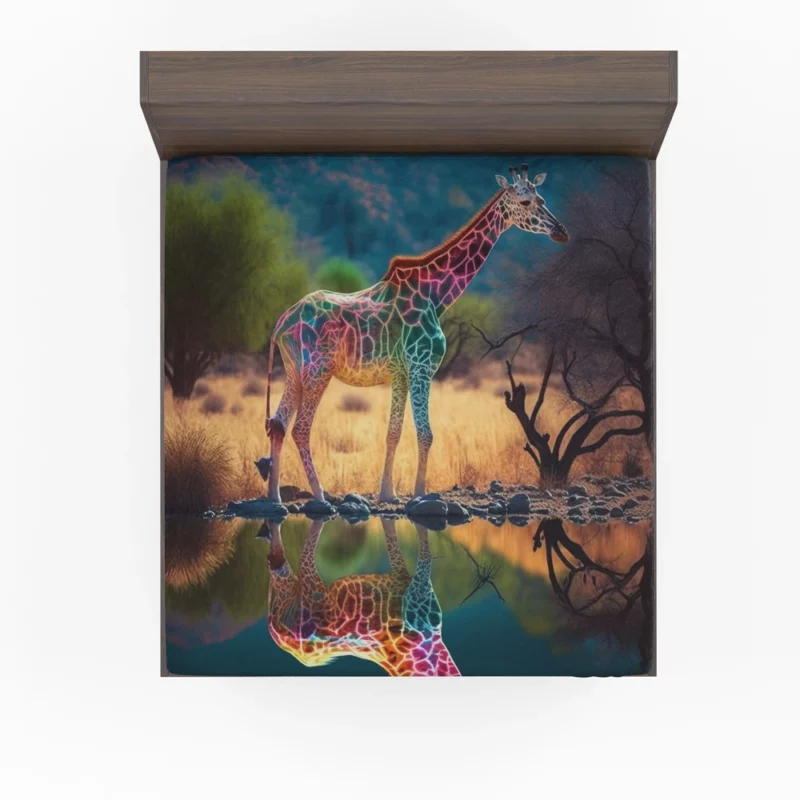 Giraffe Pond Reflection Fitted Sheet