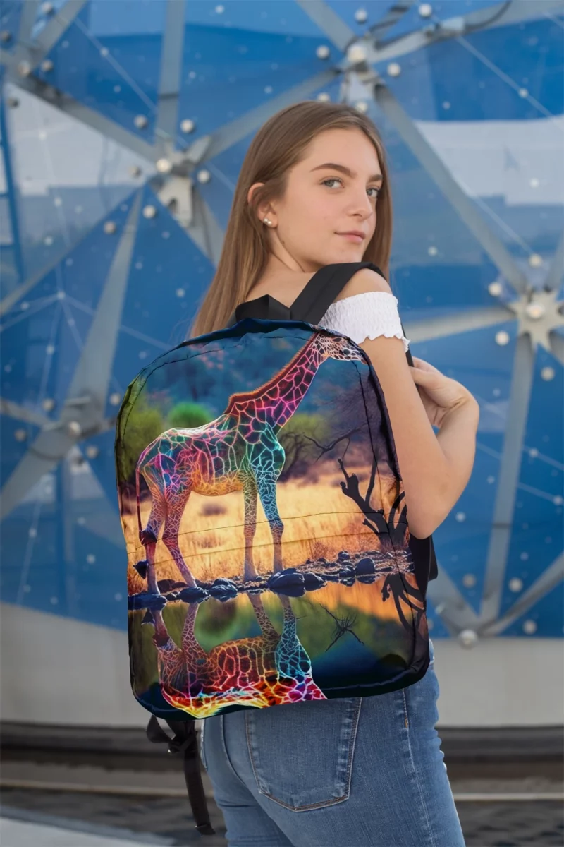 Giraffe Pond Reflection Minimalist Backpack 2