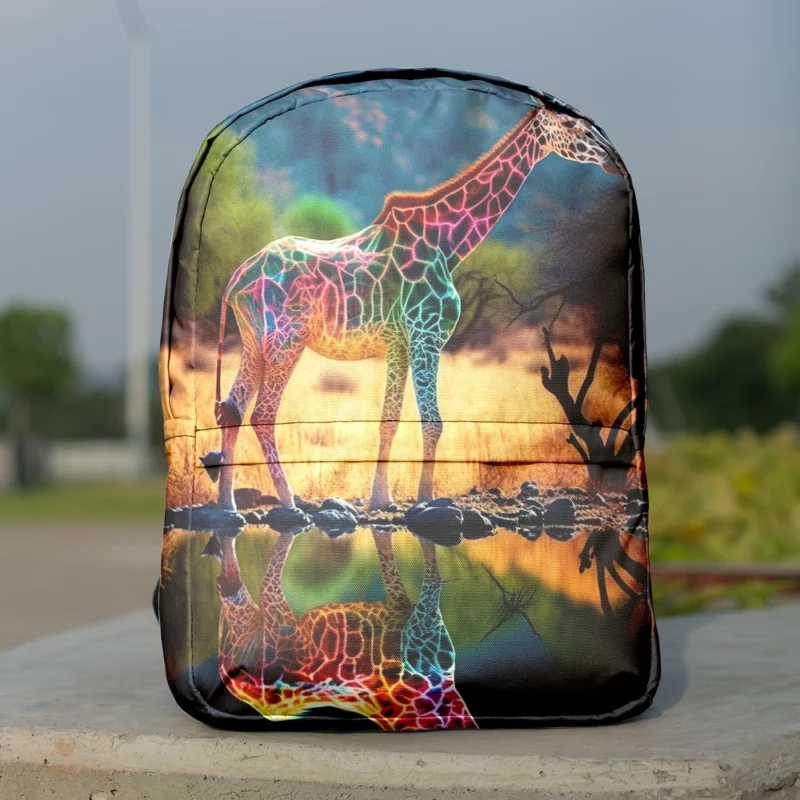 Giraffe Pond Reflection Minimalist Backpack