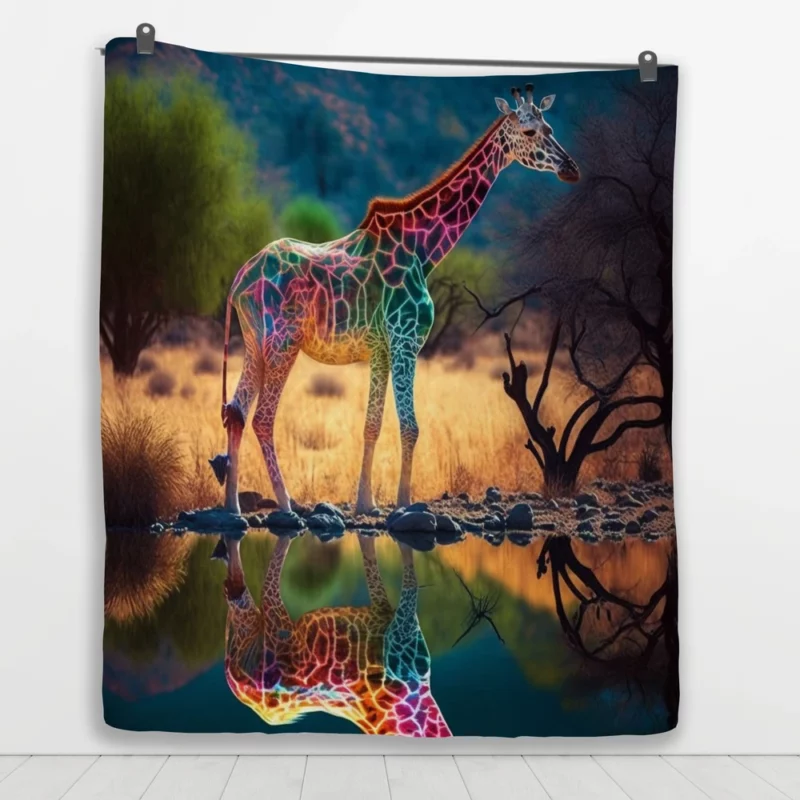 Giraffe Pond Reflection Quilt Blanket 1