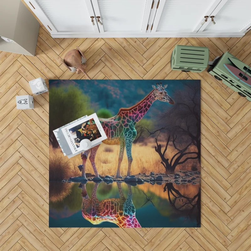 Giraffe Pond Reflection Rug