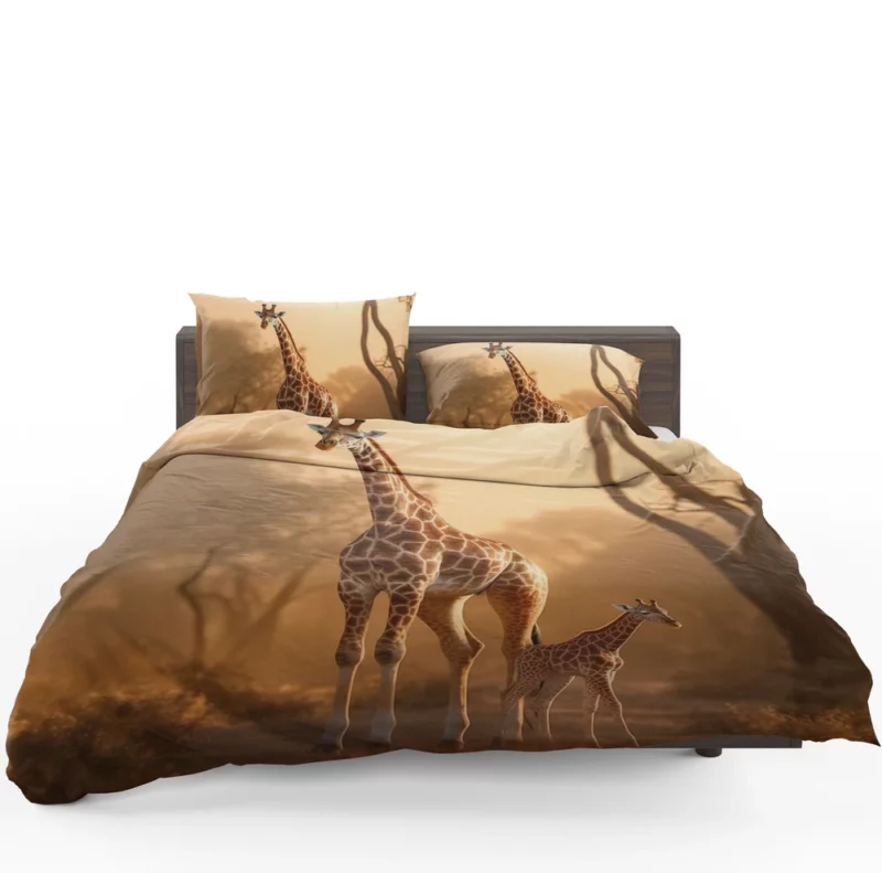 Giraffe Stand Together In Forest Bedding Set 1