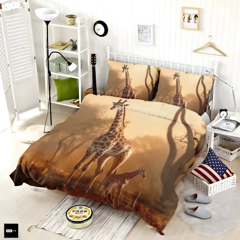 Giraffe Stand Together In Forest Bedding Set