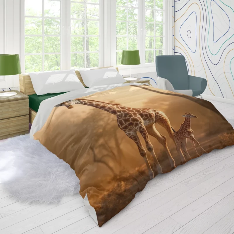 Giraffe Stand Together In Forest Duvet Cover