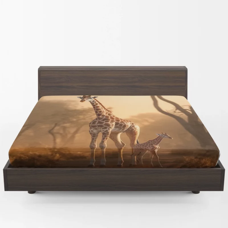 Giraffe Stand Together In Forest Fitted Sheet 1