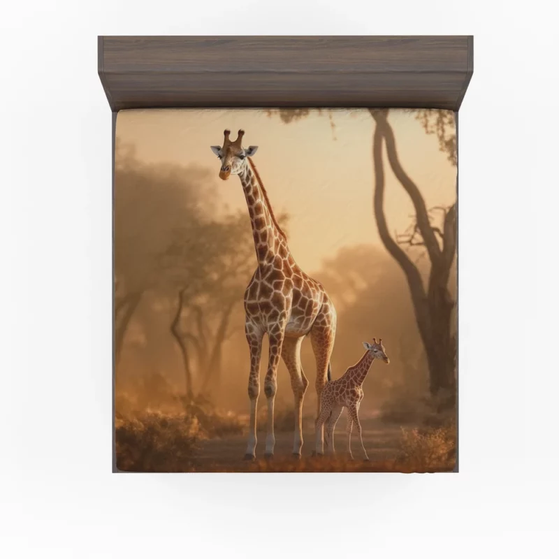 Giraffe Stand Together In Forest Fitted Sheet