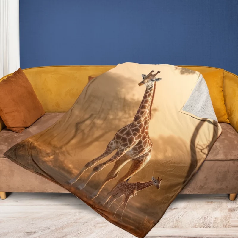 Giraffe Stand Together In Forest Fleece Blanket 1