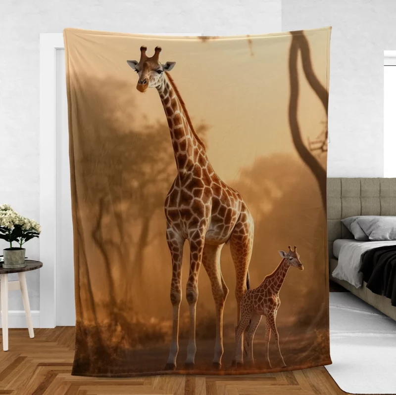 Giraffe Stand Together In Forest Fleece Blanket