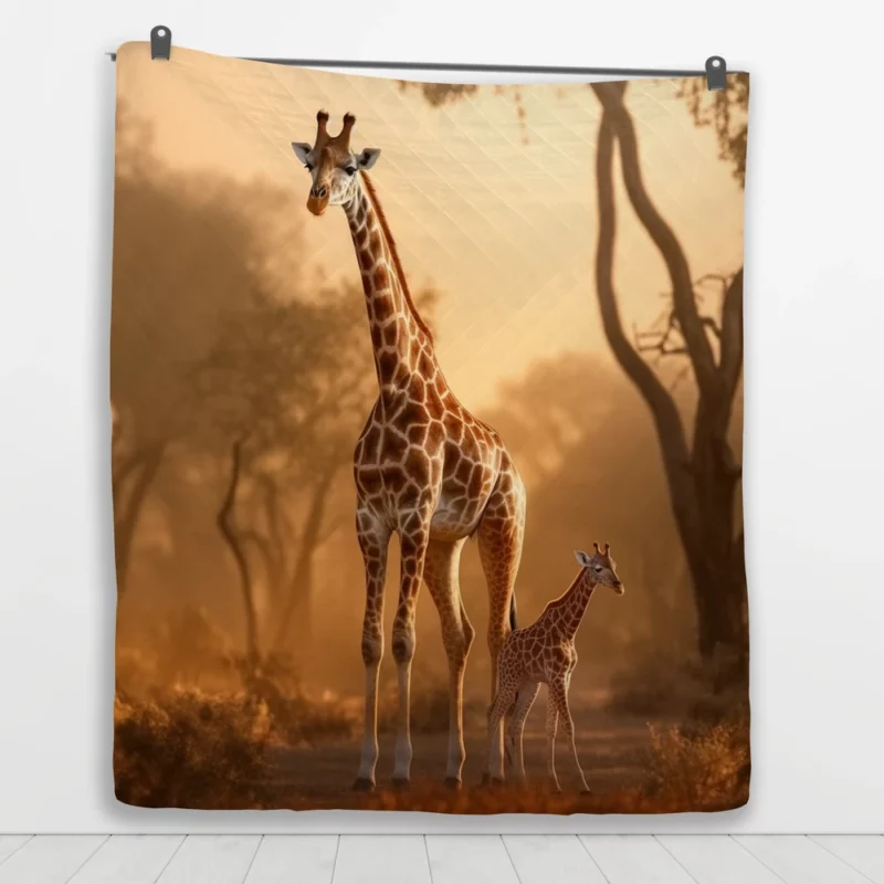 Giraffe Stand Together In Forest Quilt Blanket 1