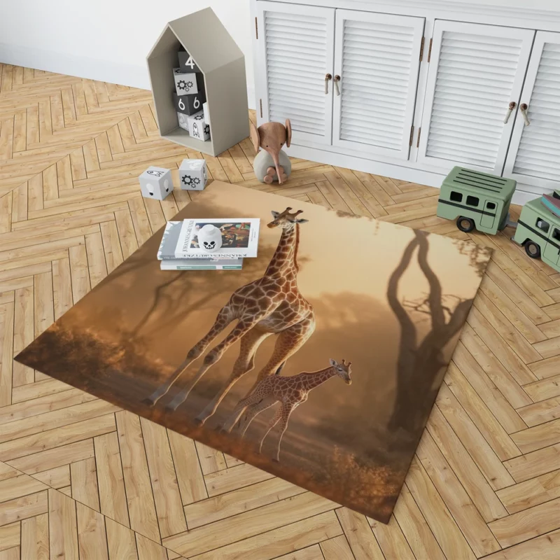 Giraffe Stand Together In Forest Rug 1