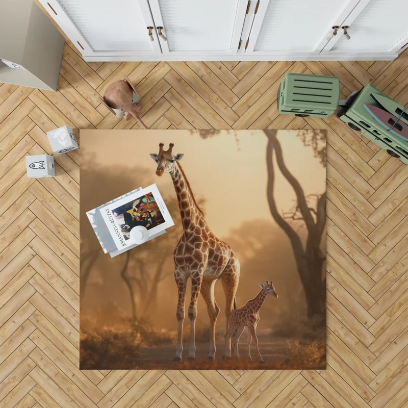 Giraffe Stand Together In Forest Rug