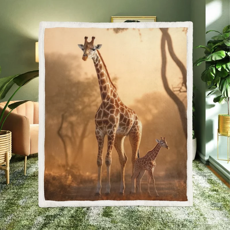 Giraffe Stand Together In Forest Sherpa Fleece Blanket