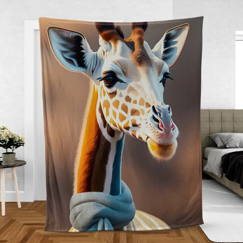 Giraffe Wearing a Scarf Fleece Blanket